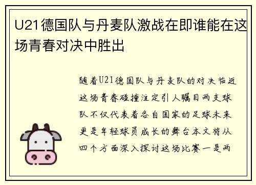 U21德国队与丹麦队激战在即谁能在这场青春对决中胜出